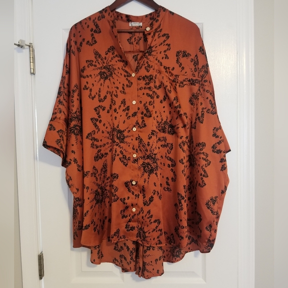 Free People Goddess Sleep Shirt Oversized Button Down Flowy Top Size M Clay - Picture 3 of 13